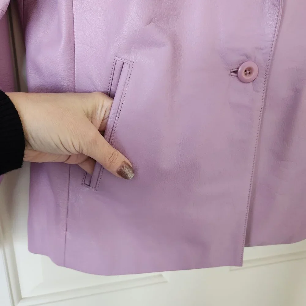 Mixit Genuine Leather Lavender Purple Blazer Jacket Office Spring Easter Pretty - Picture 7 of 12
